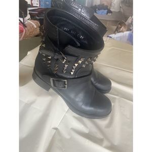Valentino Black Rockstud Noir Biker Boots/Booties‎ Size 39= Size 8.5-Rare Find